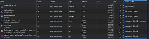 screenshot of chrome developer tools showing response headers in a column