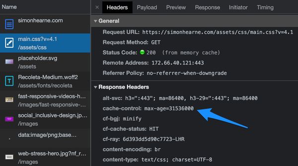 screenshot of chrome developer tools showing response headers