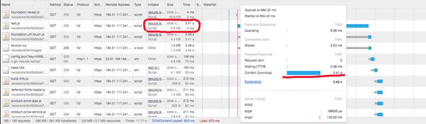 Chrome network panel showing resources served from cache taking 3.4 seconds