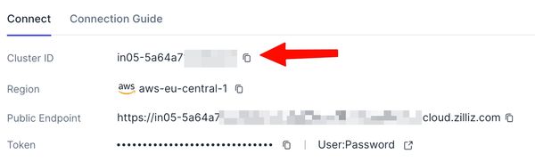 screenshot zilliz cloud get instance ID