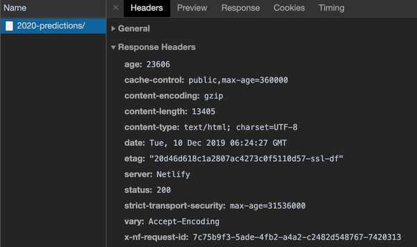 Screenshot of response headers from chrome developer tools