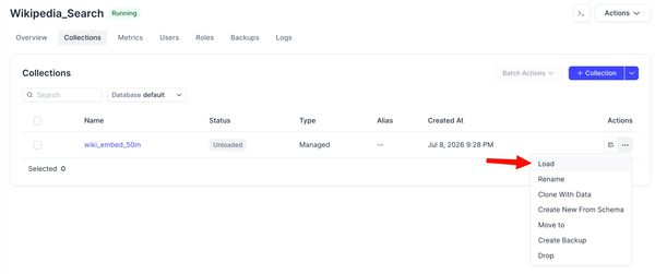 screenshot zilliz cloud load collection