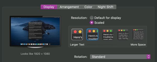 screenshot of macos resolution settings