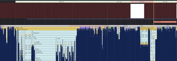 screenshot of chrome developer tools showing long task before frame render after user interaction